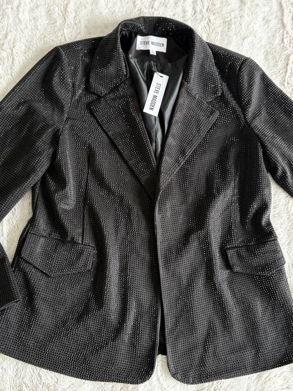Steve Madden NWT Black Rhinestone Blazer L Sparkle Going Out Party Jacket